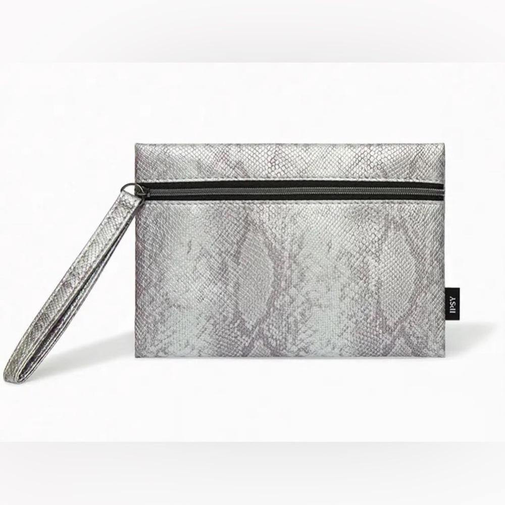 🔴 3/$15! Grey Snake Ipsy Glam Bag Wristlet Bag Pouchette Makeup Bag *NEW